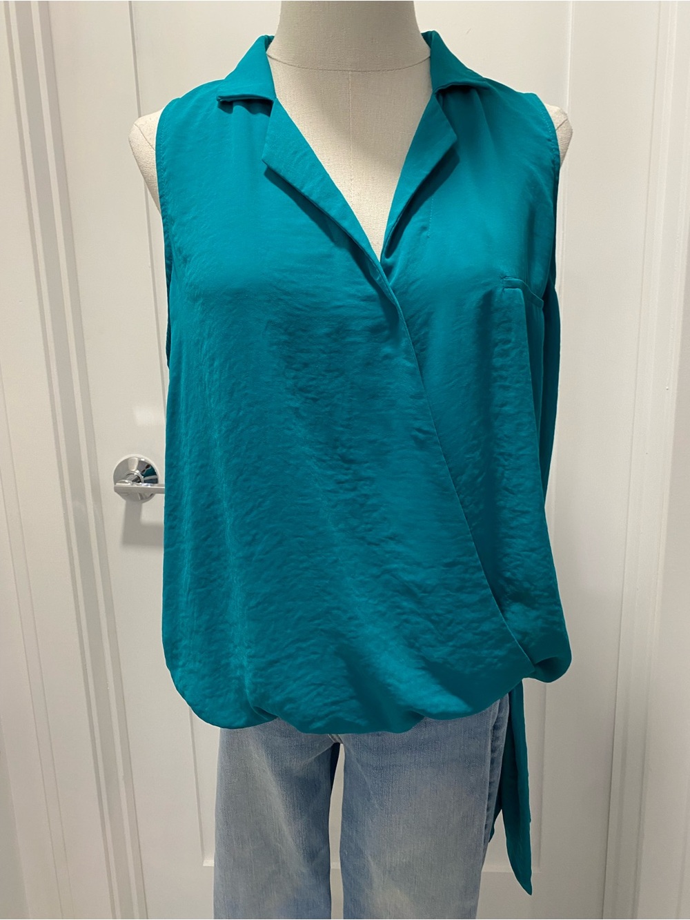 Forever 21 Teal Sleeveless Surplice Blouse